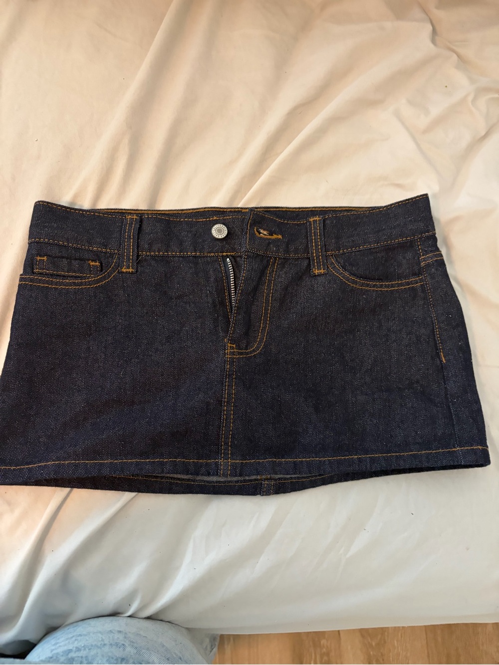 PacSun Dark Blue Denim Mini Skirt with Contrast Stitching